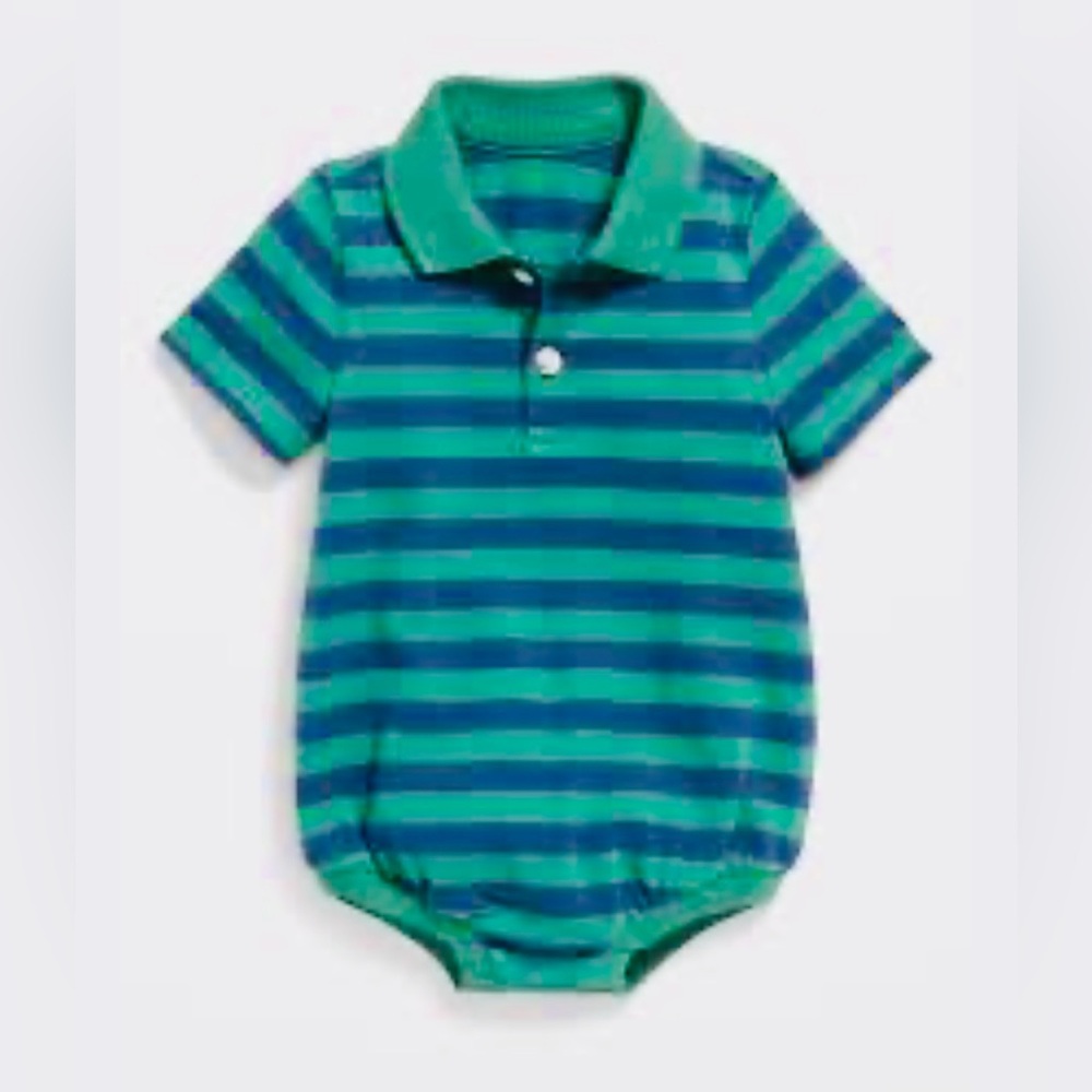 🛑 4 For $10 Old Navy Striped Polo Onesie Navy/green 6-12 Mos NWT